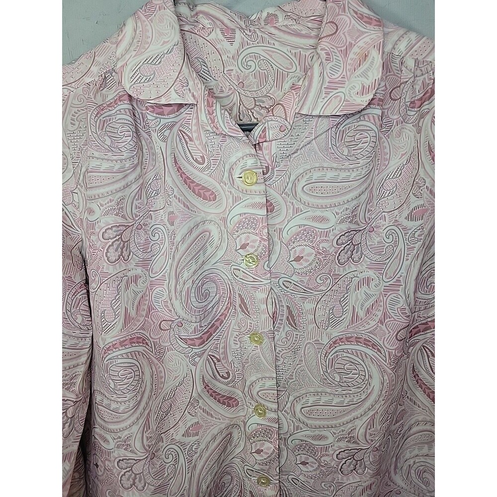 Vintage 80s Women's‎ paisley pink button down shirt blouse sz XL